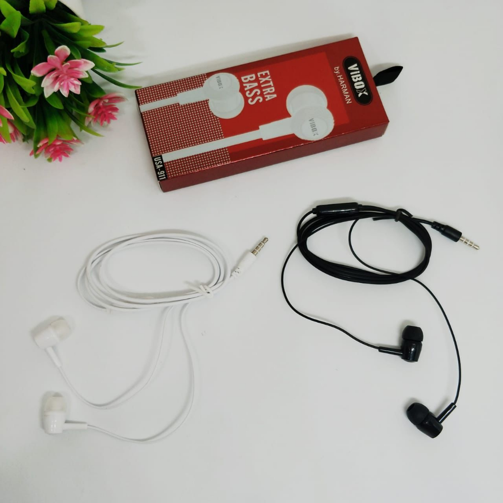 EARPHONE VIBOX USA911 RED PACK PREMIUM STYLE HF EXTRA BASS TERMURAH HIGH QUALITY HD AUDIO COMPATIBLE ALL SMARTPHONE PROMO SEN