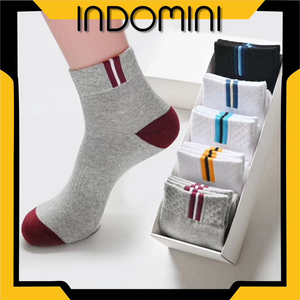 INDOMINI Kaos Kaki Pria Motif Kotak Garis Semata Kaki Kaos Kaki Ankle Fashion Korea Office Style Pendek KK115