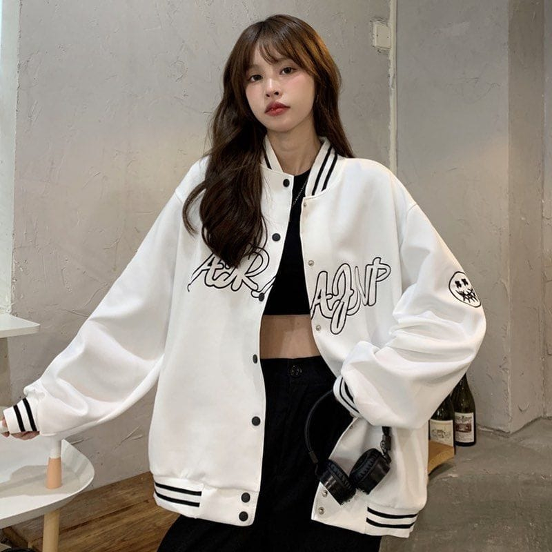 Jacket Wanita Basebal - ARAJNP Baseball Jaket Sweater Wanita Korean Style