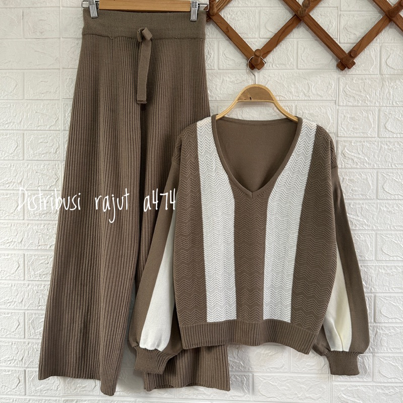 ONESET SWEATER RAJUT PRAMITA SETELAN CELANA KULOT WANITA