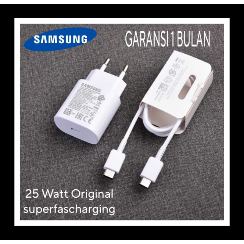 (ORIGINAL 100% BERGARANSI) Charger adapter samsung original 25W 25 WATT TYPE C to TYPE C TIPE C Superfascharging Note 10 plus S20 S21 A70 A72 A80 M23 M51 A51 A50 A71 A90 S8 S9 S10 Note 8 9 10 20 ultra Superfastcharging