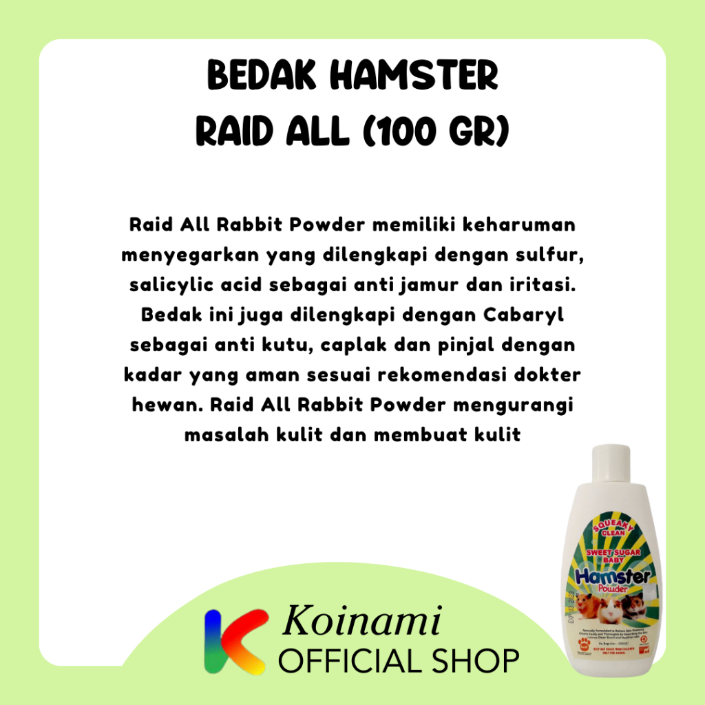 BEDAK HAMSTER 100gr / chinchila kelinci marmut rabbit / raid all