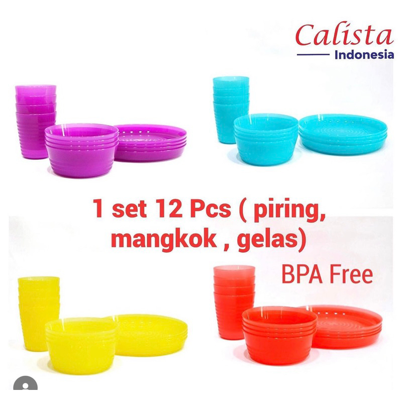 Calista Piring Mangkok Gelas set 12 / Tableware set 12 Pcs
