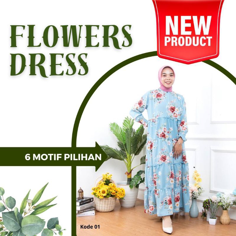 Dress Wanita / Gamis Muslim Wanita Motif Bunga