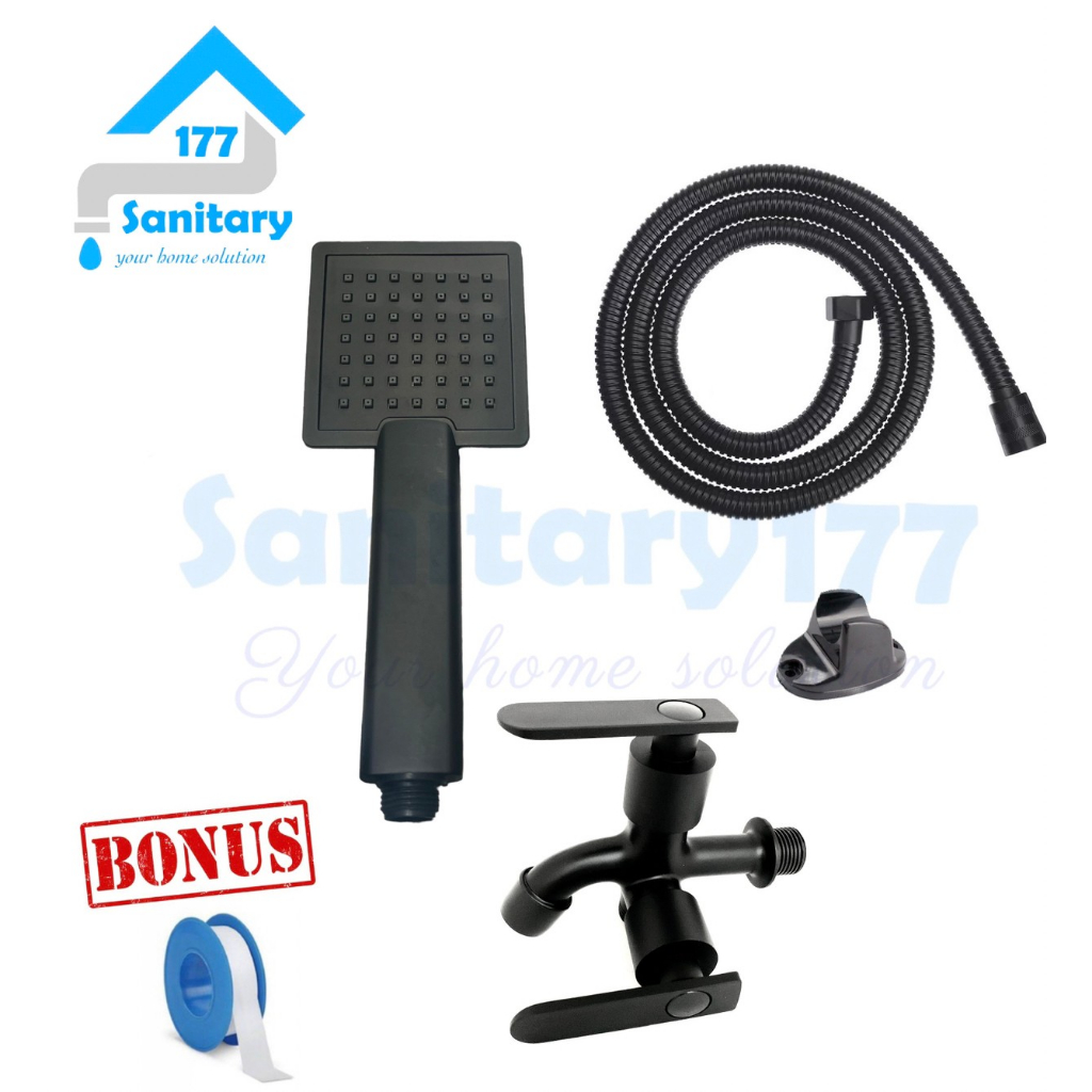 Paket bundling Shower Murah Hitam kotak 2102- Kran Cabang hitam -Paket Hemat Mumer shower jumbo black