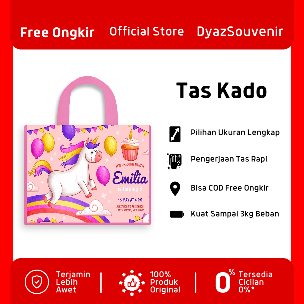 

TERMURAH TOTEBAG PREMIUM Tas Ultah anak/ Tas Ulang Tahun/goodiebag Ultah unicorn