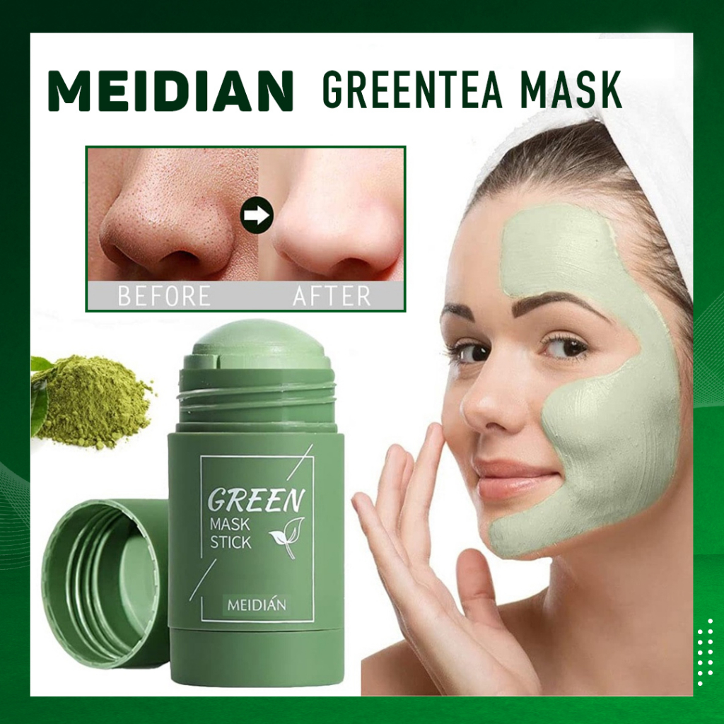 MEIDIAN Green Tea Mask Cleansing Clay Stick Masker wajah Masker Pembersih komedo/Cleansing Mask WAJAH MUKA GLOWING JERAWAT BRUNTUSAN BOPENG KOMEDO DAN BEKAS JERAWAT AMPUH STICK STIK CLAY PEEL OFF CLAYMASK AMAN  LX-29 ANAK PRIA BPOM ORGANIK MURAH