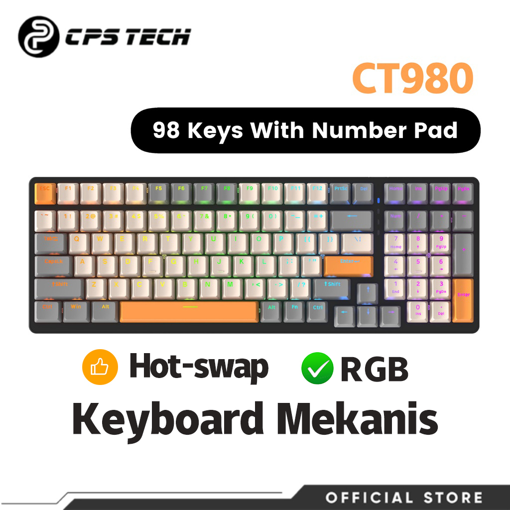 CPSTECH K3 Shimmer Mechanical Keyboard 100% 98 Keys 100 Type-C Wired Gaming With Numpad