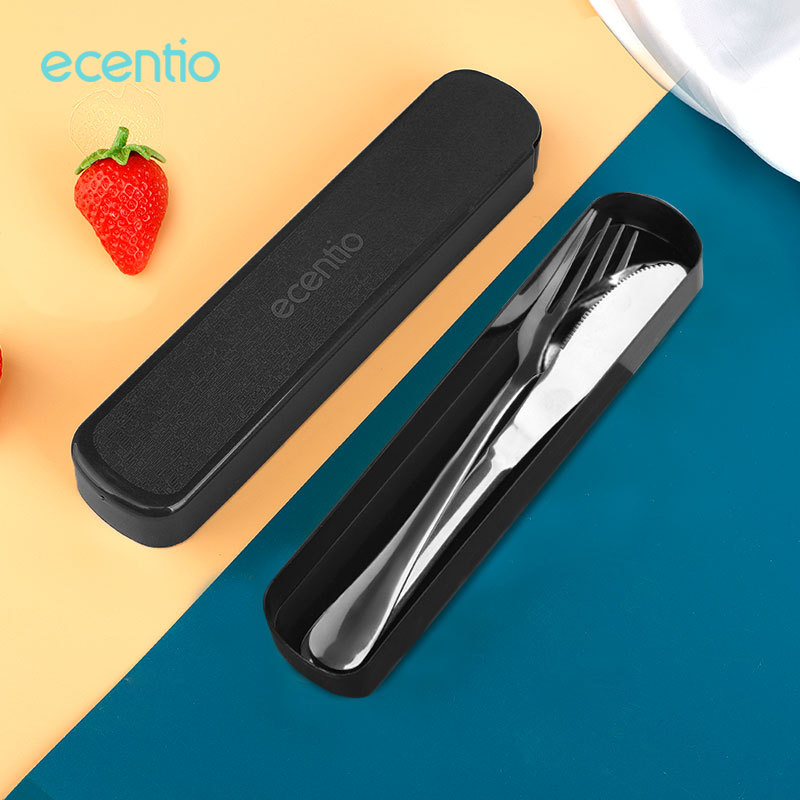 ecentio Sendok Makan Alat Makan 3pcs Set Dengan Kotak Berbahan Stainless Steel Sumpit Sendok Grapu Set/Spoon Fork Chopsticks