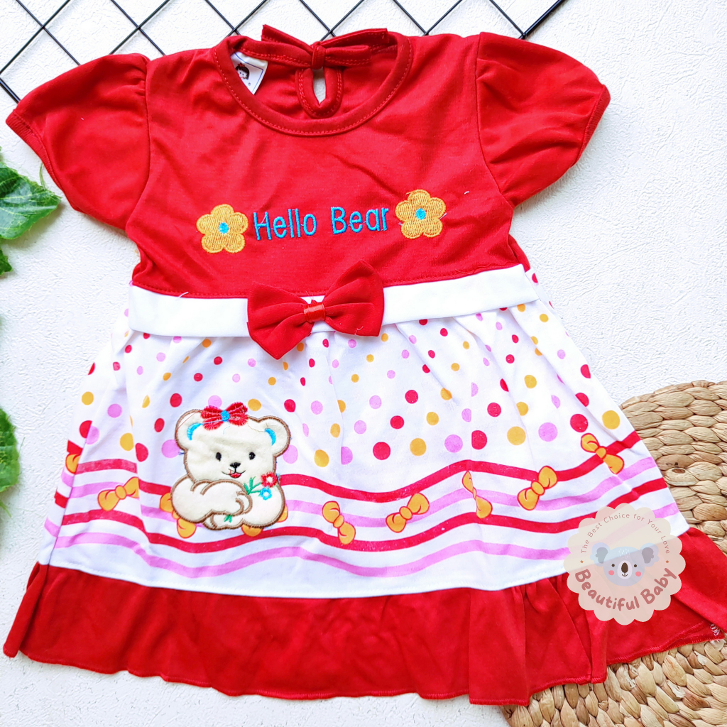 Dress Bayi Perempuan Motif Hello Bear / Rok Gaun Baju Bayi Perempuan  Merk Rifky Collection / Baby.ou