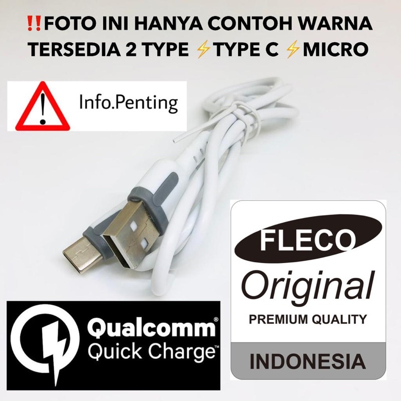 Kabel Data Fleco QC-100S Fast Charging 2.4A Micro Dan Type C Kabel Charger Murah Meriah FastCharging 2.4A BY SMOLL