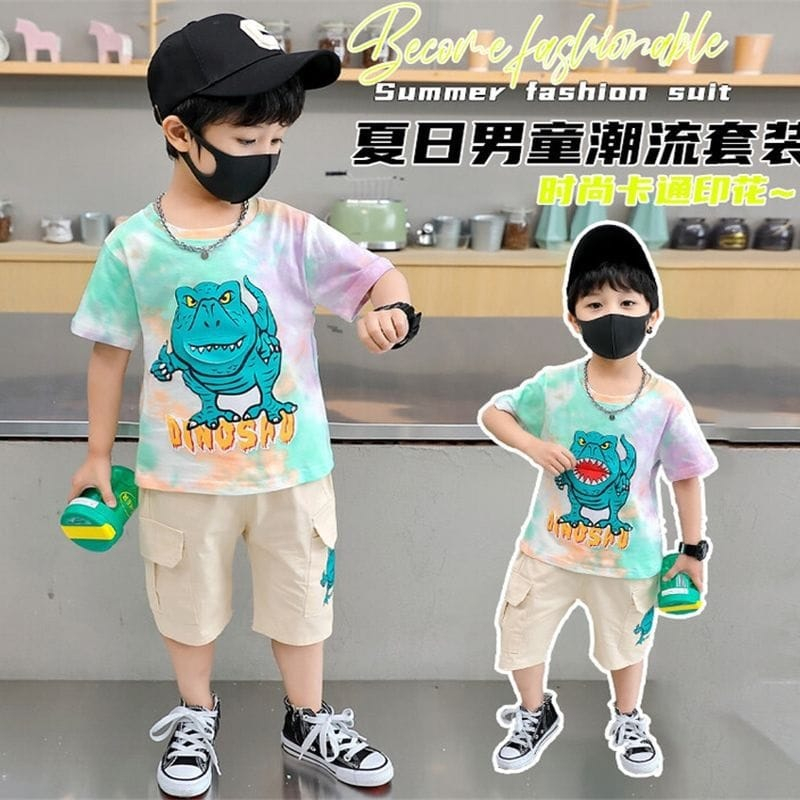 Setelan Anak Laki Laki Tie Dye Dinosaurus