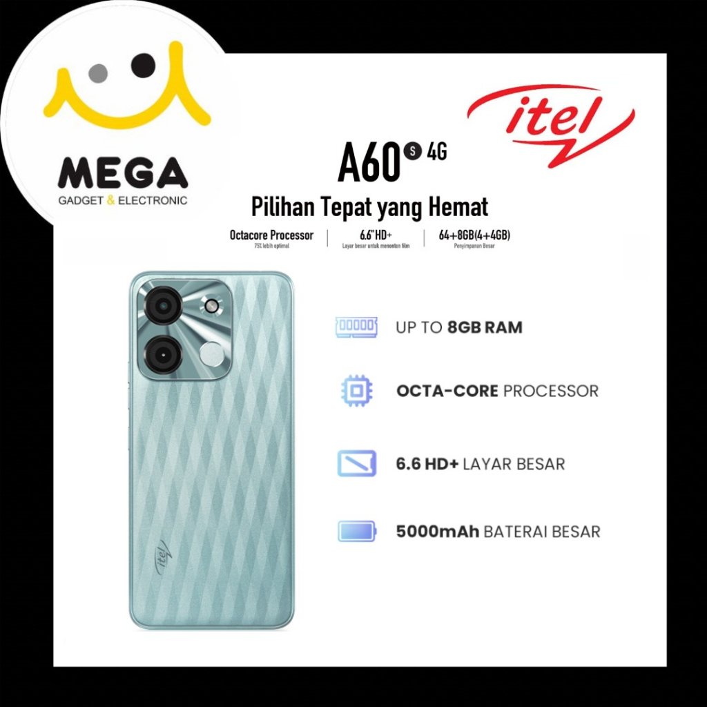 Itel A60S 4GB + 64GB Garansi Resmi Itel Indonesia