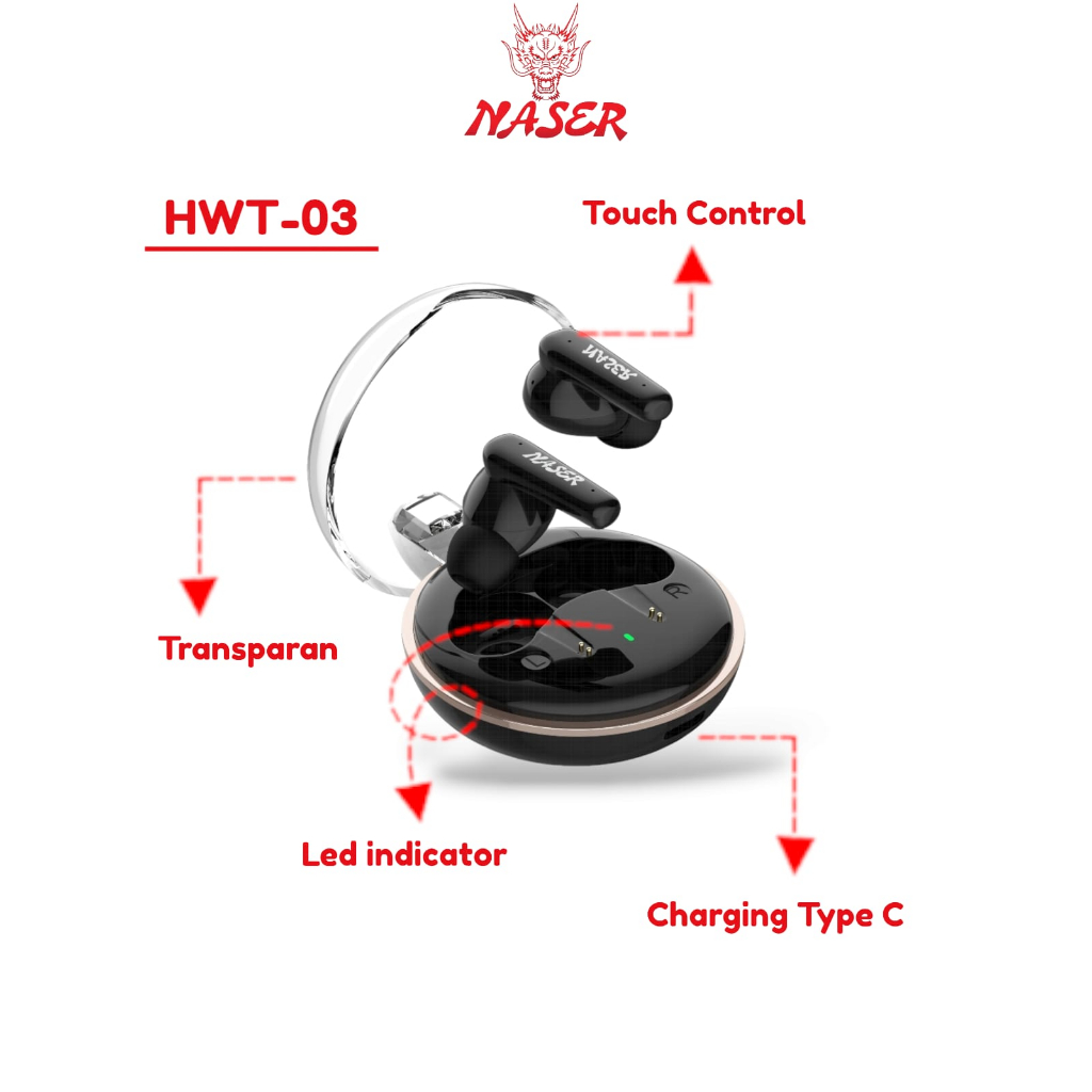 NASER TWS EARBUDS WIRELESS HWT-03 / Bluetooth Headset Earphone Tws