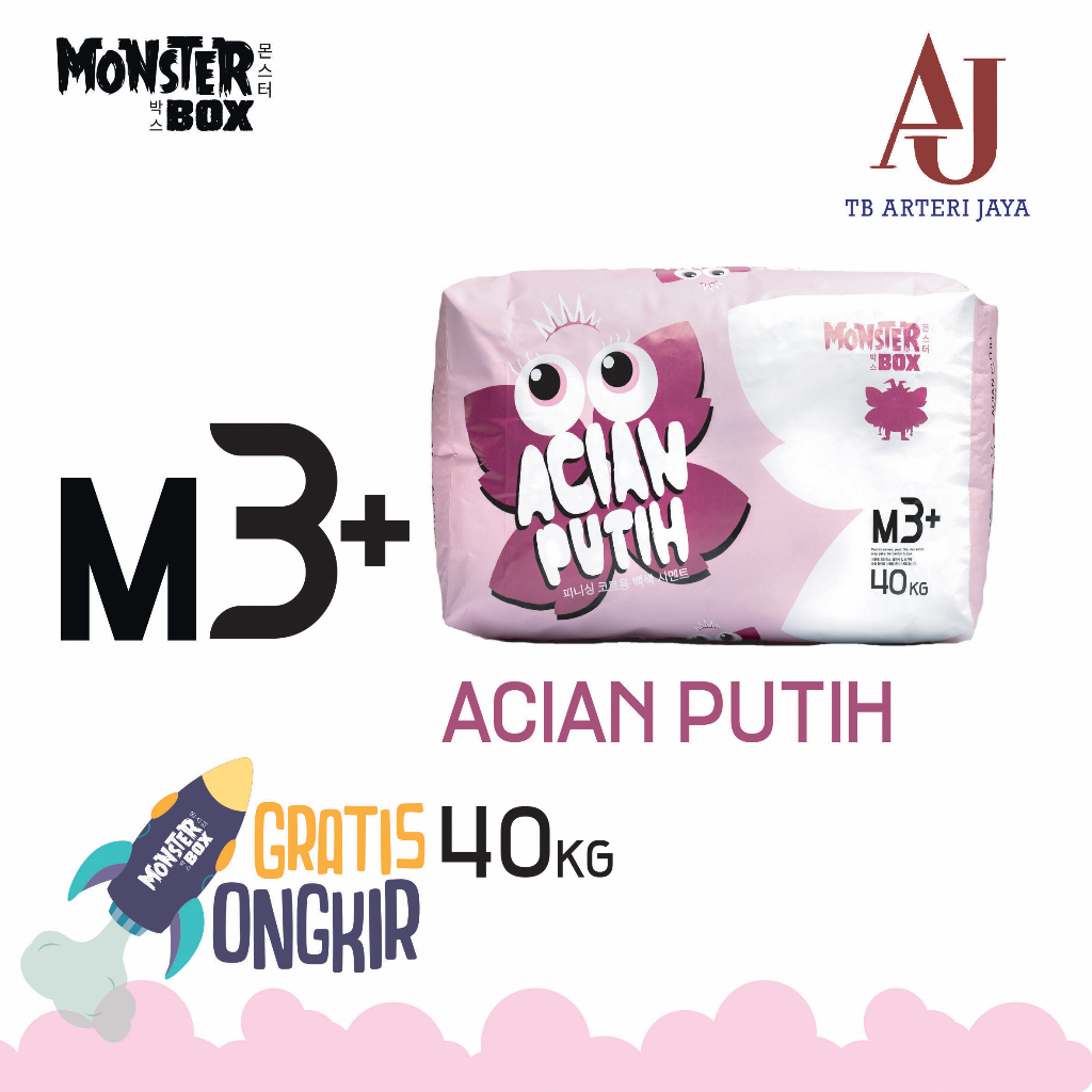Semen Instan Mortar Acian Putih Acian Putih Dinding Monster Box M3+ Minimal 10 Zak Free Ongkir Jabod