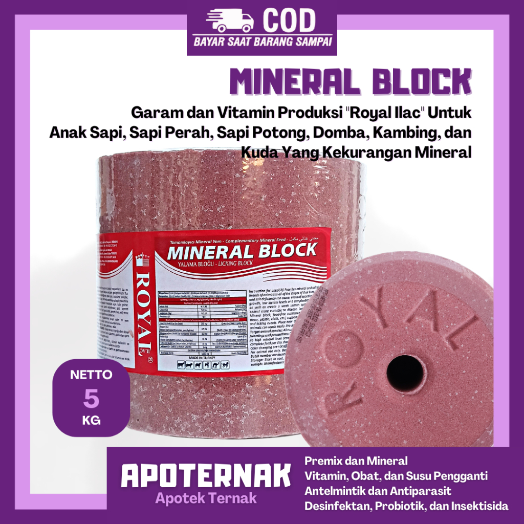 Mineral Block Royal 5 kg ROYAL ILAC | Mineral Blok DOMBA  I Mineral Blok Sapi I Mineral Jilat | Apoternak