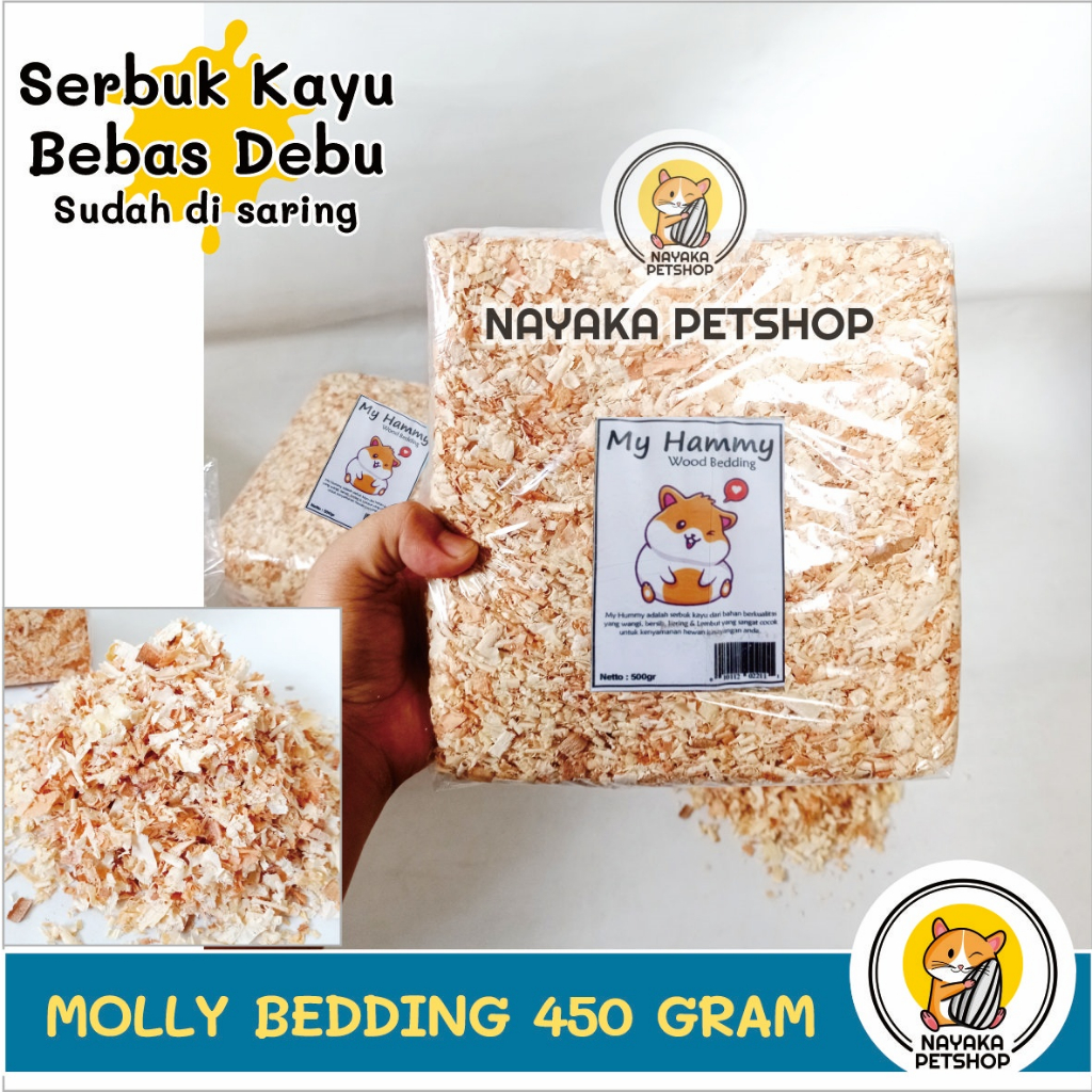 Molly 450 gr BEBAS DEBU Serbuk Kayu Hamster Alas Kandang Bedding Serbuk Serutan Kayu Hewan Hamster Marmut Landak Mini Tupai Gerbil Tikus