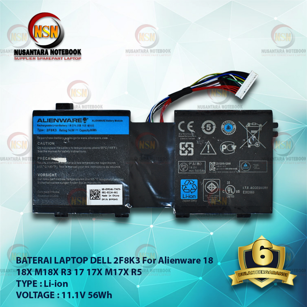 Baterai ORI DELL Alienware 18 18X M18X R3 17X 2F8K3 11.1V 56Wh