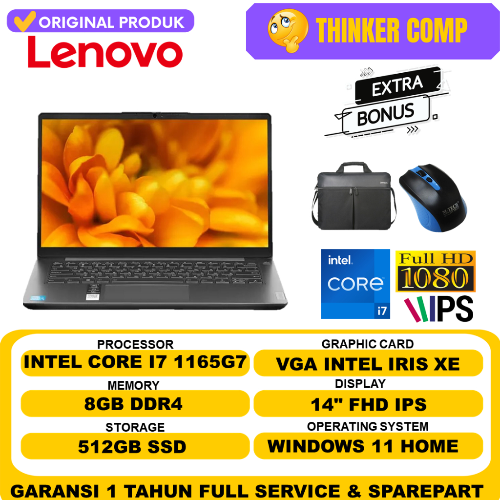 LAPTOP MURAH LENOVO IDEAPAD SLIM 5 14 INTEL CORE I7-1165G7 8GB 512GB SSD FHD IPS WINDOWS 11 ORIGINAL