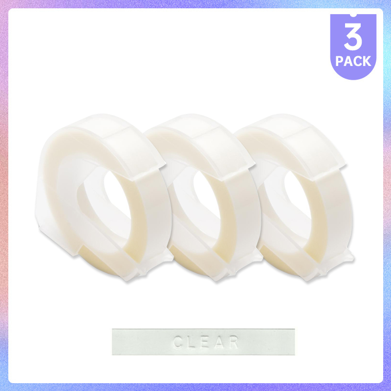 

3Rolls Transparent Refills Tape 9mm*3M 3D Embossing Manual Operation Suitable for DYMO1610 12965 Motex1540 E101 Stickers Printer
