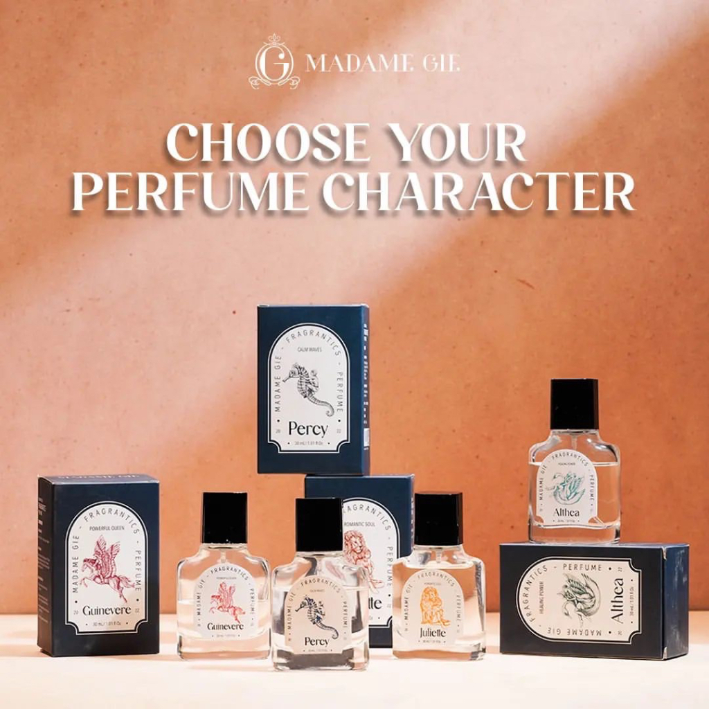 MADAME GIE Madame Fragrantics Perfume Indonesia / Eau De Parfume Unisex 30ml / Fragrance EDP / Long Lasting Tahan Lama / Variasi Althea Juliette Percy Guinevere / Pengharum Pewangi Minyak Wangi Harum Tubuh Badan / Skincare Body Care Series / EDT Toilette