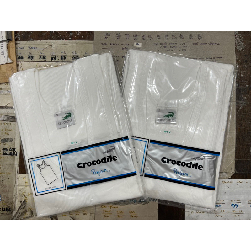 (1pcs) Kaos Singlet dewasa CROCODILE 801V salur putih pria