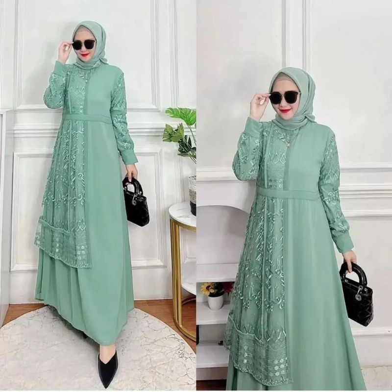 Baju Gamis Wanita Terbagus 2023 Baju Gamis Brukat Ceruty Babydoll Terbaru Rebeka Dress Muslim Wanita Kekinian OOTD Fashion Outfit Muslimah Pesta Baju Wanita Kondangan