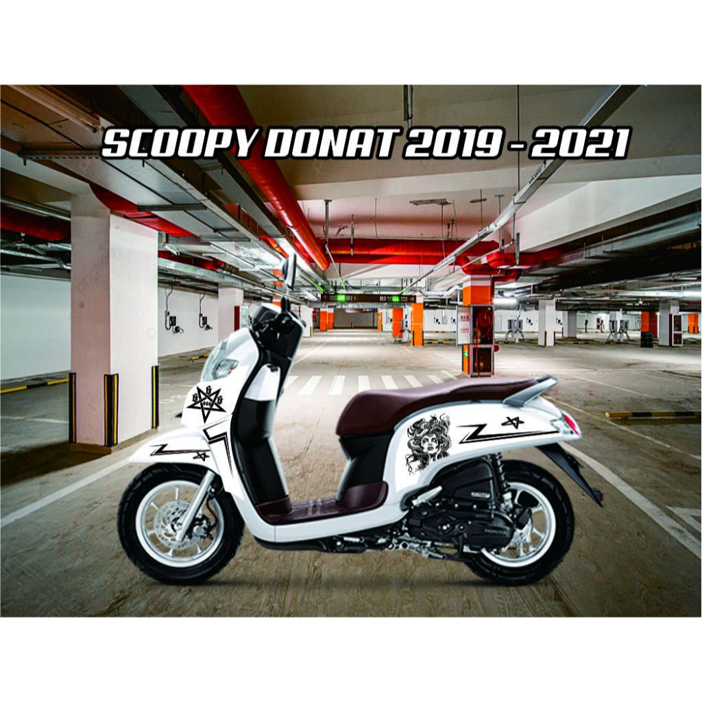VARIASI MOTIF MEDUSA ALL NEW SCOOPY DONAT 2020 PUTIH STIKER MOTOR HONDA SCOOPY PUTIH LIS NEW STRIPIN