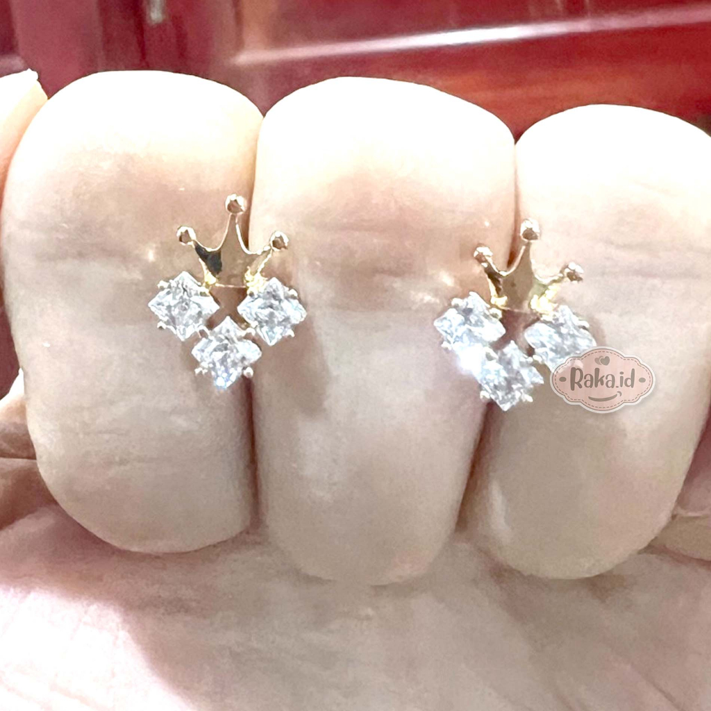 Anting Korean Style Anting Anti Karat Anting Tusuk Motif 3 Mata Bulat Crown 1308