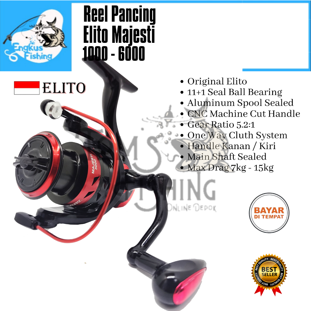 Reel Pancing Elito Majesti 1000 - 6000 (11+1 Seal Beaaring) One Way Spool Alumunium Murah - Engkus Fishing