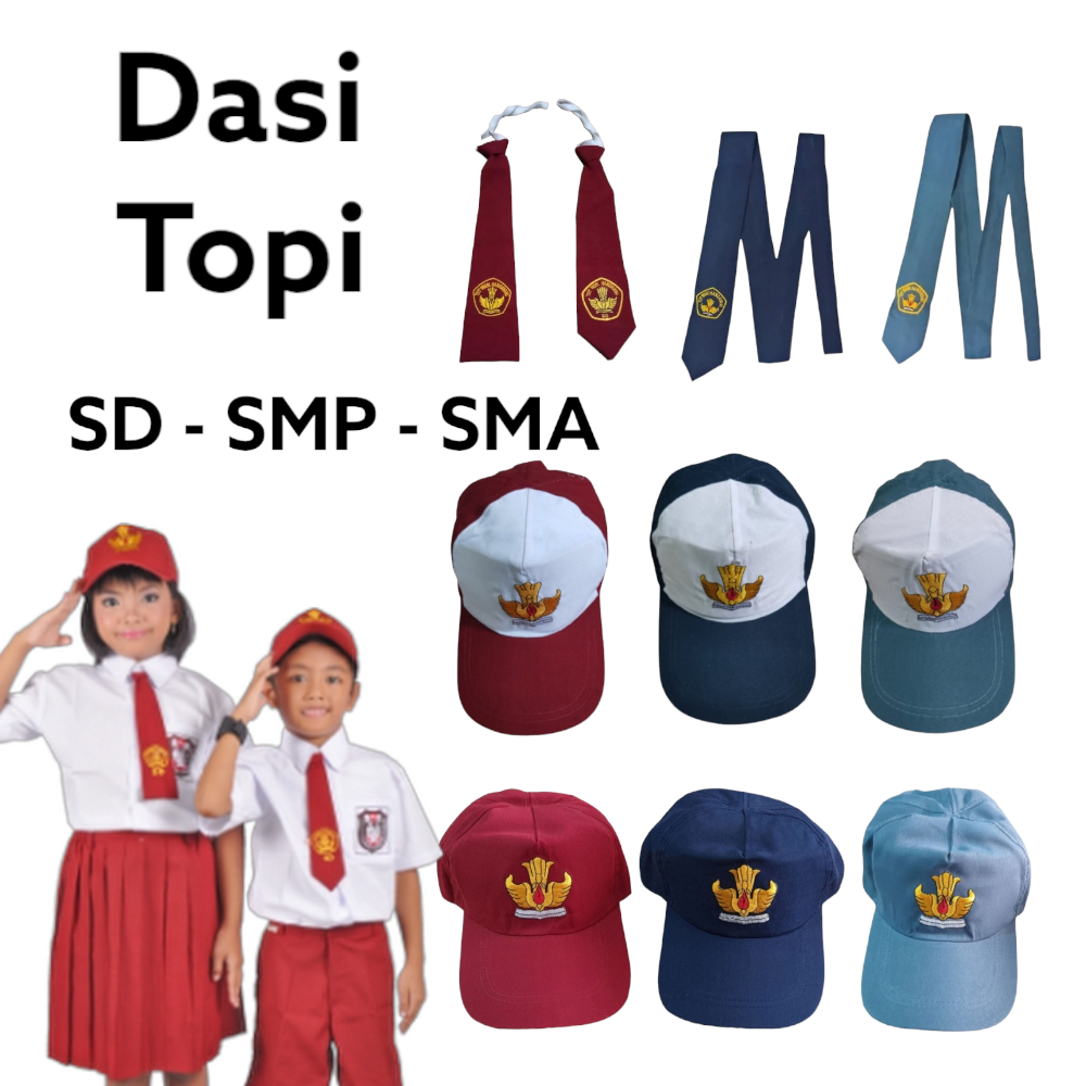 Topi Dasi Seragam Sekolah Anak Pelajar SD SMP SMA SMK Logo Bordir Putra Siswa Siswi Putri Cowok Cewek