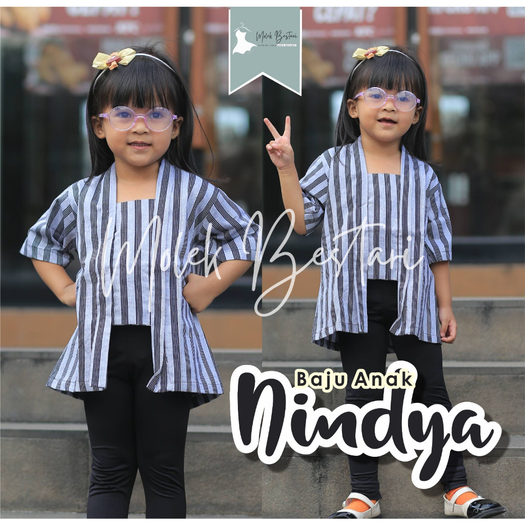 NINDYA Atasan Kebaya Lurik Kutu Baru Anak Perempuan 1-13 Tahun Seragam Tradisional Sekolah PAUD TK S