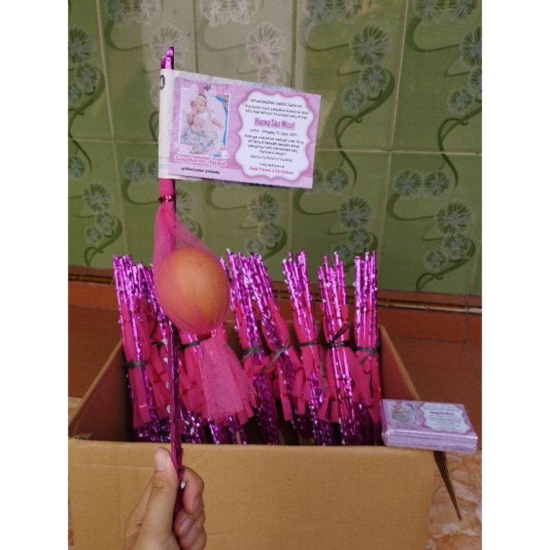 kartu nama aqiqah / kembang telur /kembang telur aqiqah / wadah telur / wadah telur aqiqah