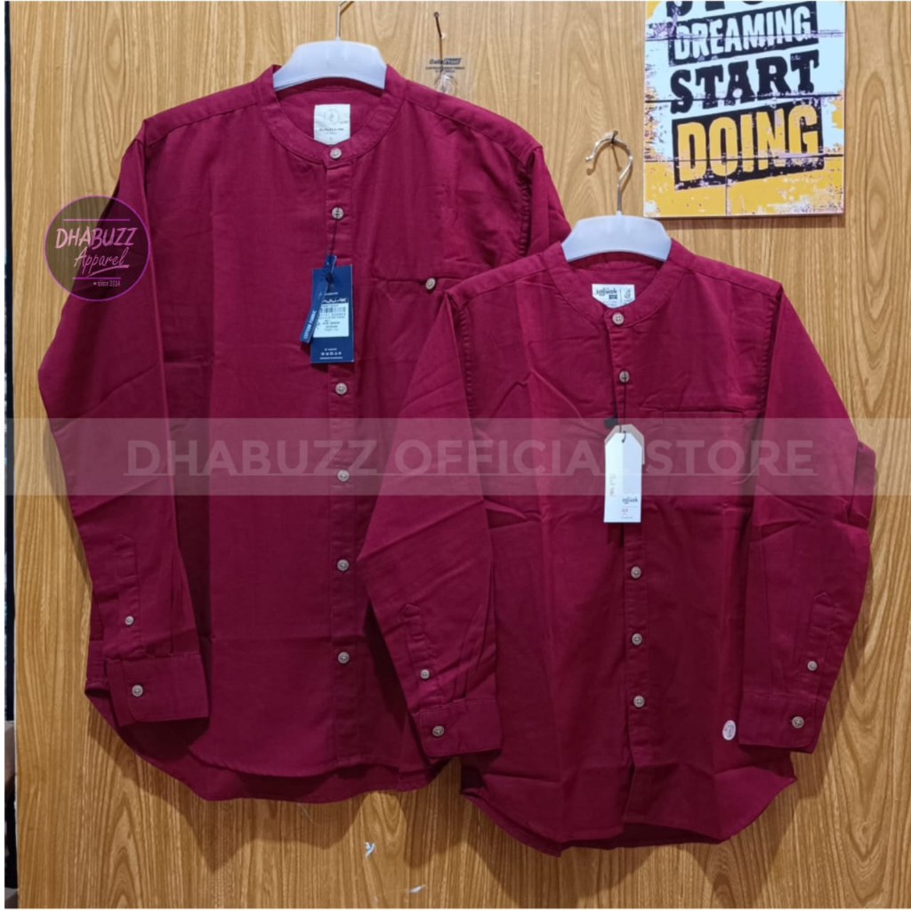 MAROON BAJU KEMEJA KOKO KEMKO COUPLE PASANGAN AYAH ANAK LENGAN PANJANG DAN PENDEK KANCING FULL ORIGINAL SAJUAK
