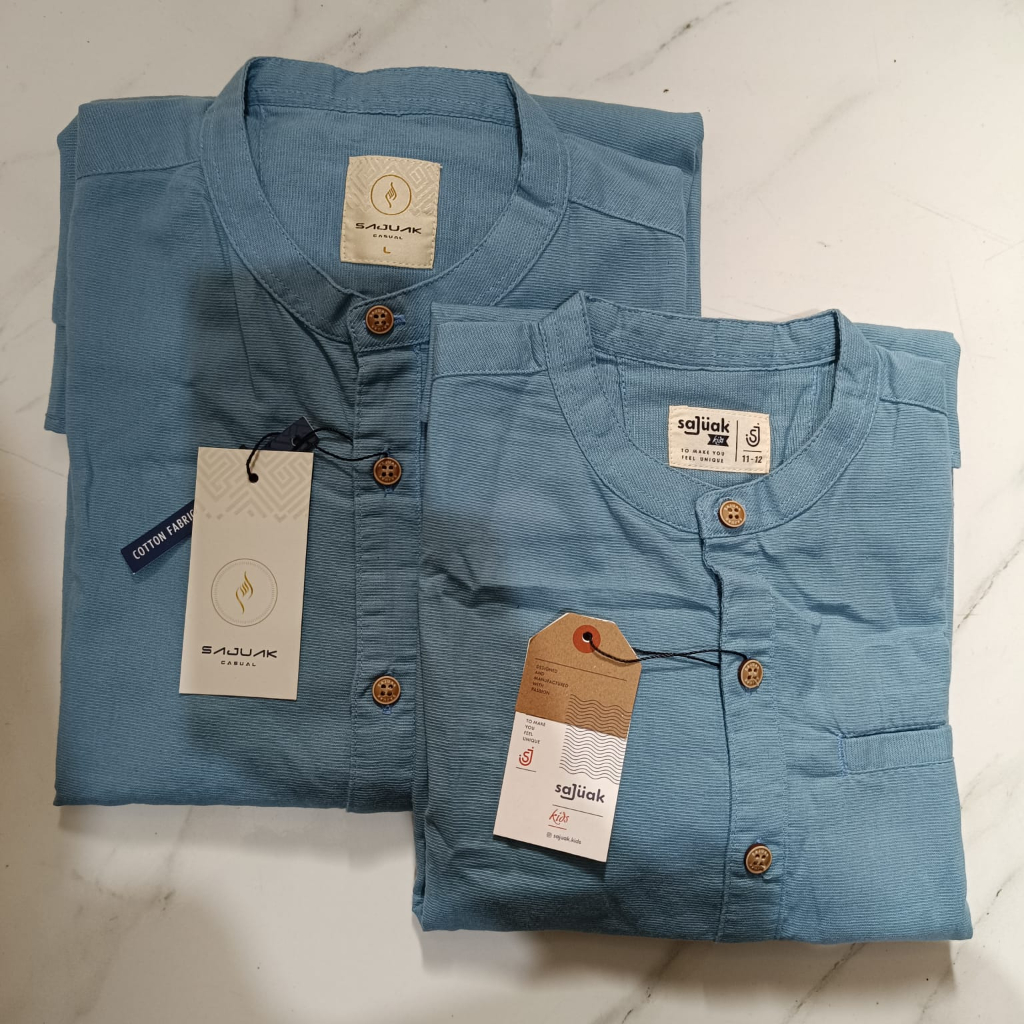 BLUE BAJU KEMEJA KOKO KEMKO COUPLE PASANGAN AYAH ANAK LENGAN PANJANG DAN PENDEK KANCING FULL ORIGINAL SAJUAK