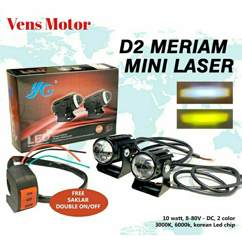 Lampu Tembak Laser LED D2 Mini Driving Light Free Saklar