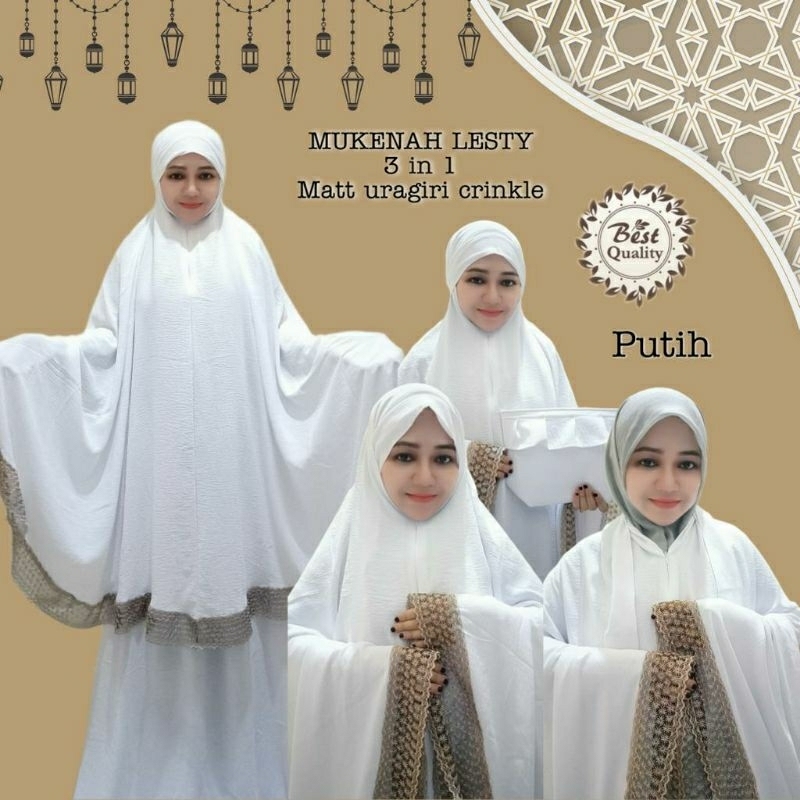 Mukenah Stelan LESTY desain wajah 3in1 matt crinkle uragiri