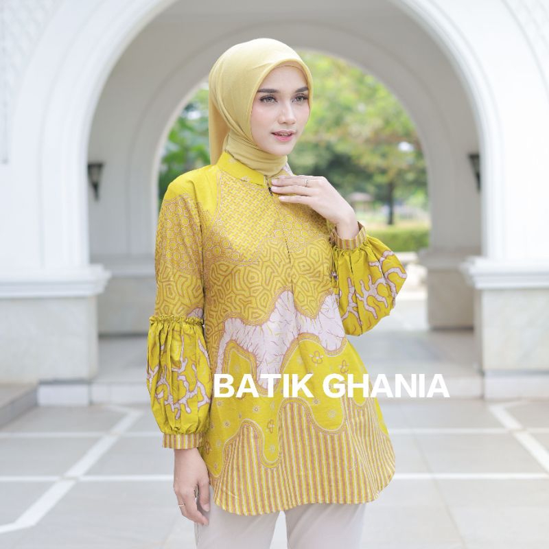 Batik wanita modern baju batik wanita lengan balon resleting depan by batik ghania