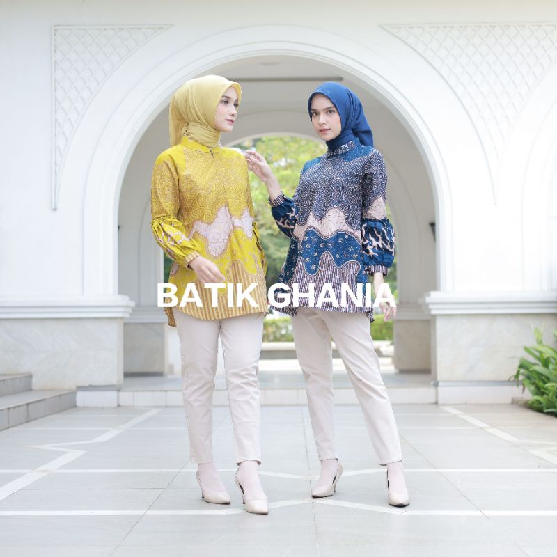 Batik wanita modern baju batik wanita lengan balon resleting depan by batik ghania