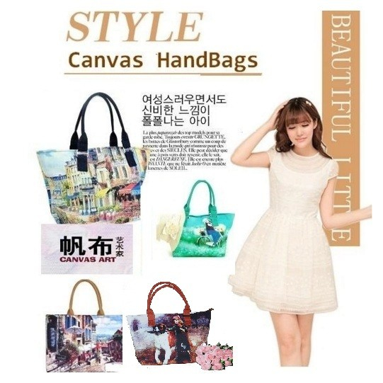 Tas wanita kanvas kapasitas besar totebag lukisan