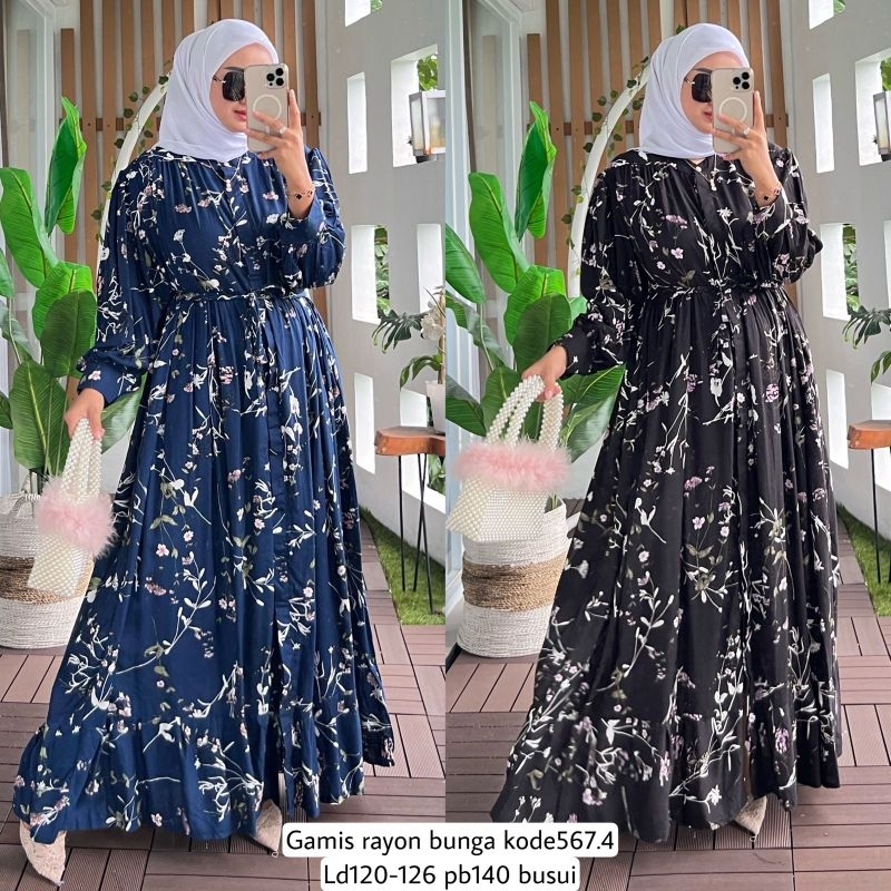 Gamis Rayon bunga kode 567.4 by alvaro collection gamis jumbo busui friendly
