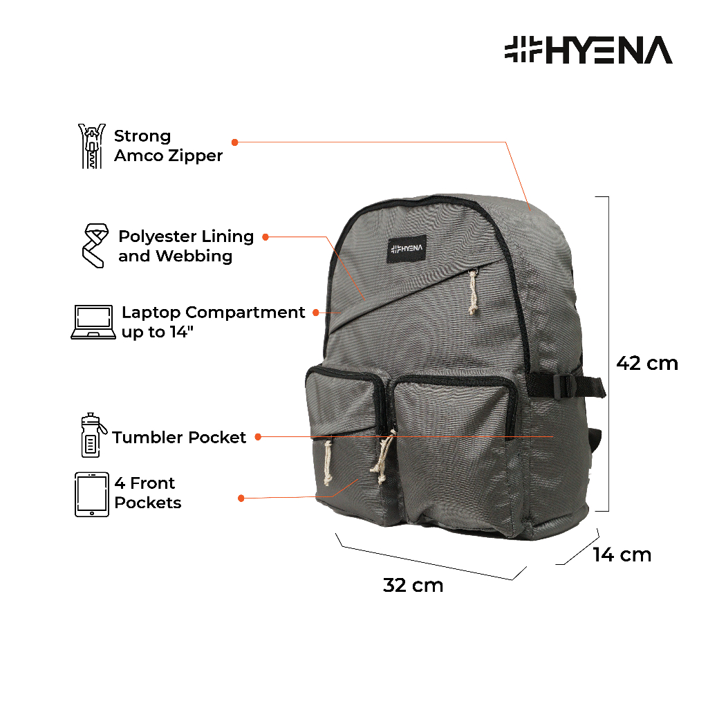 Hyena - Backpack Colyn Series Tas Punggung Tas Ransel Unisex Tas Laptop Tas Sekolah Tas Kuliah Pria Wanita (DD22)