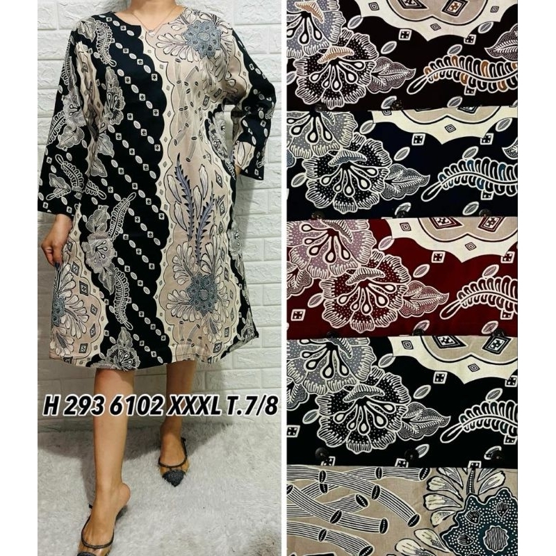 DRESS BATIK JUMBO LENGAN TANGGUNG 7/8 KATUN STRETCH