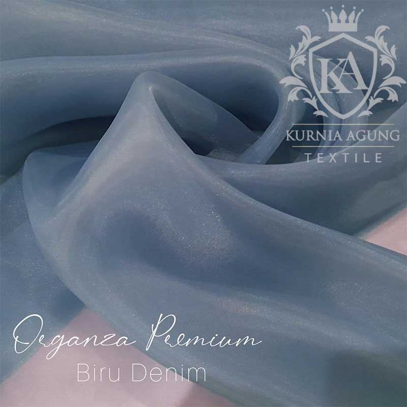 Organza Premium Warna Denim Biru Kain Kaca Grade A Mewah Bahan Gaun Gamis Per 0.5 Meter Lebar 150cm