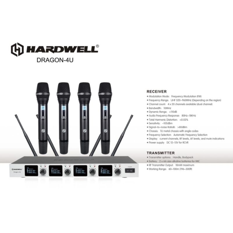 MIC WIRELES 4 MIC HARDWELL DRAGON 4U ORIGINAL GARANSI RESMI