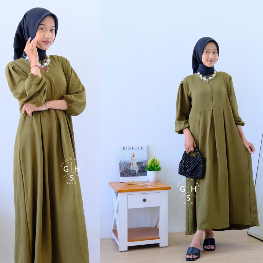 (KJI) GAMIS LONG MIDI MYSHA DAILY DRESS WANITA CRINCLE AIRFLOW