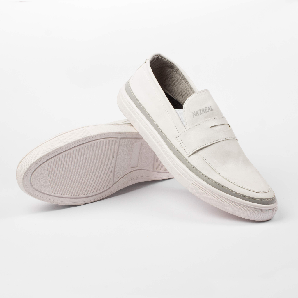 Sepatu Sneakers Pria Casual Slip On Shoes Cowok Hangout Travelling Original Naz Cadby White