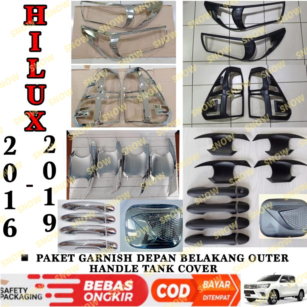 Paket Garnish Depan Belakang Outer Handle Tank Cover All New Hilux Revo 2016 2018 2019 Hitam Chrome