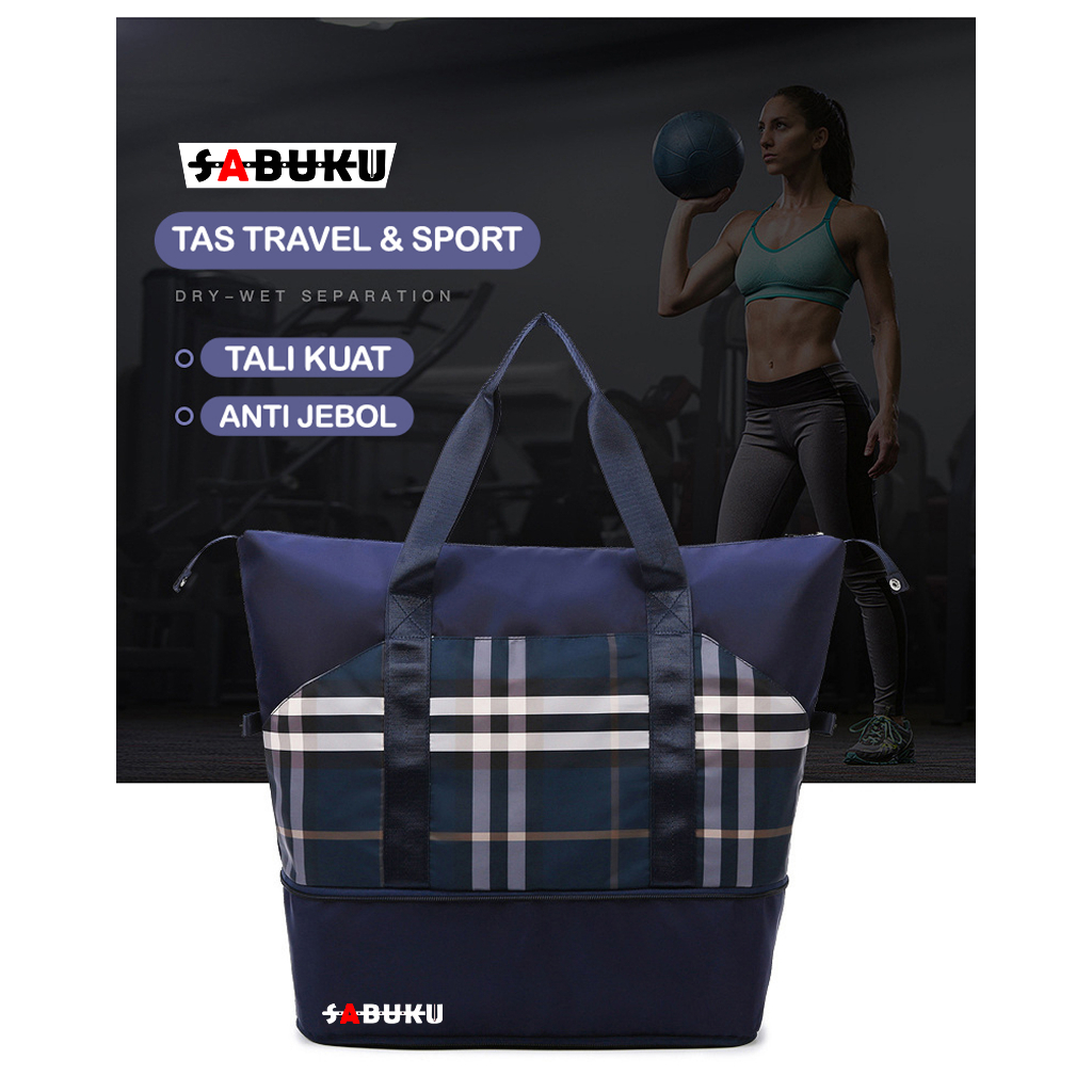 [S&amp;K] Travel Bag Waterproof Motif Kombinasi Kotak Duffel Bag Tas Travel Portable Gym - SK1009