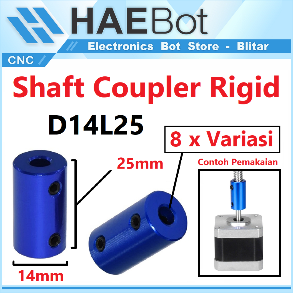 [HAEBOT] Rigid Shaft Coupler D14L25 8x8 8mm Coupling CNC 3D Printer Fixed Penghubung Shaft Mesin Nema Aluminium Alloy Motor Stepper Konektor Type